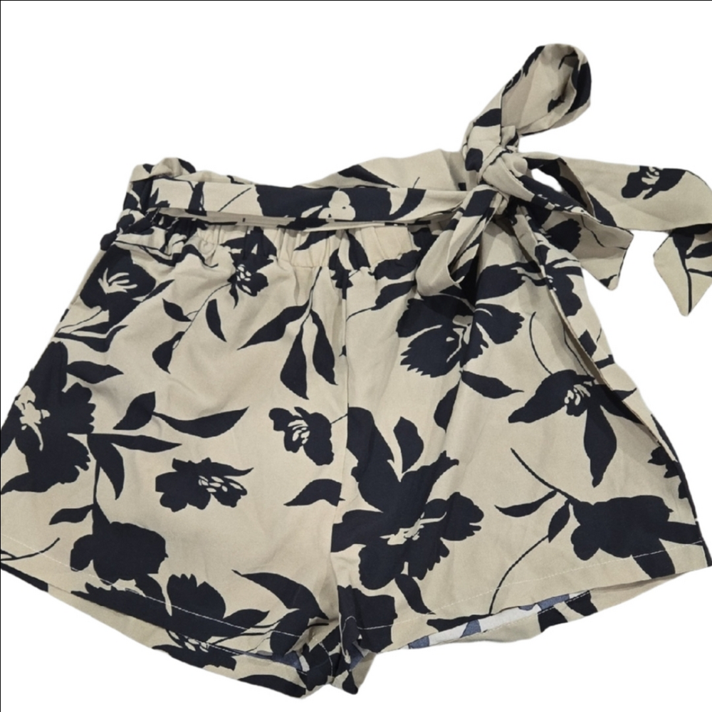 High Waist With Tie Floral Print Women's Shorts